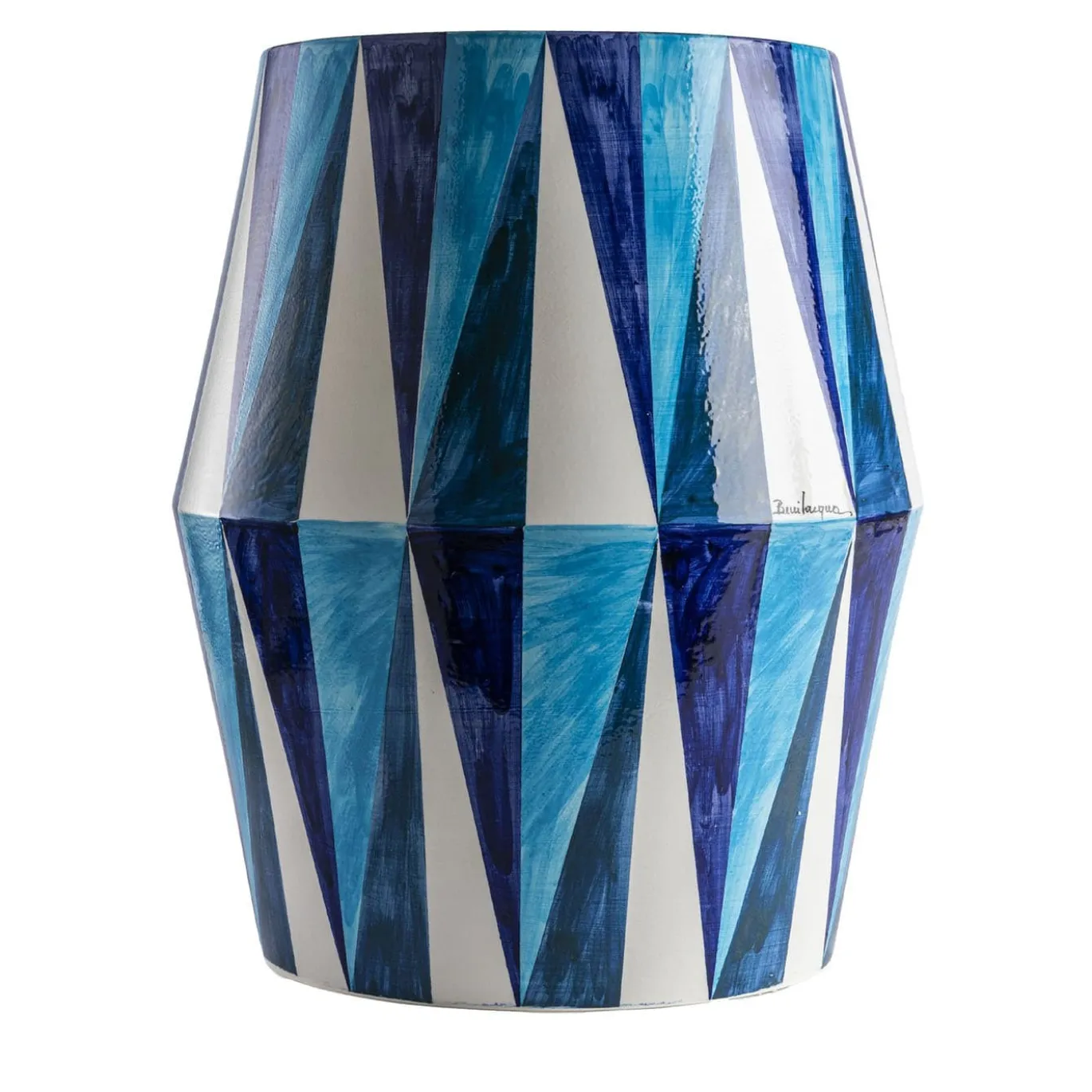 Tavolo con decoro a rombi bianchi e blu lucido in ceramica