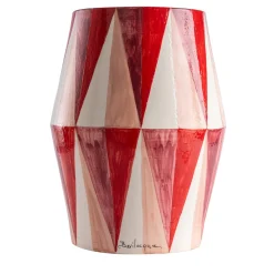 Tavolo con decoro a rombi bianchi e rossi lucido in ceramica