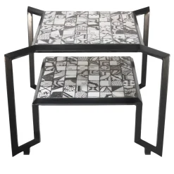 Tavolo con piastrelle a mosaico Spider bianco e nero