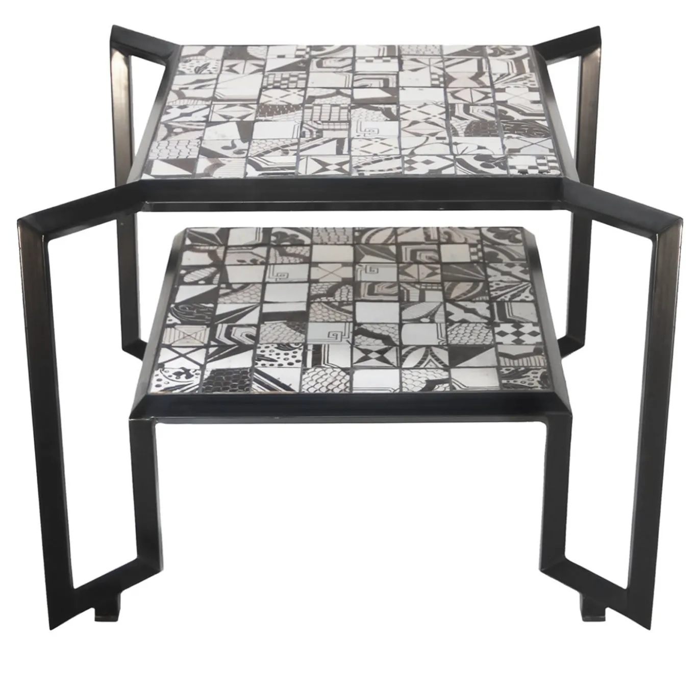 Tavolo con piastrelle a mosaico Spider bianco e nero
