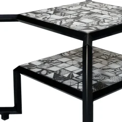 Tavolo con piastrelle a mosaico Spider bianco e nero