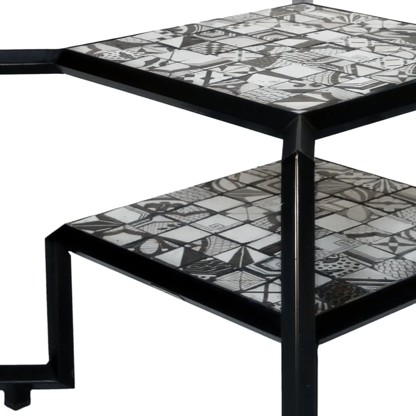 Tavolo con piastrelle a mosaico Spider bianco e nero