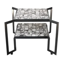 Tavolo con piastrelle a mosaico Spider bianco e nero