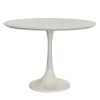 Tavolo con piedistallo rotondo bianco con flauto in pelle di capra