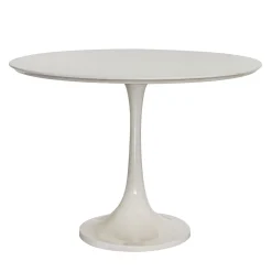 Tavolo con piedistallo rotondo bianco con flauto in pelle di capra