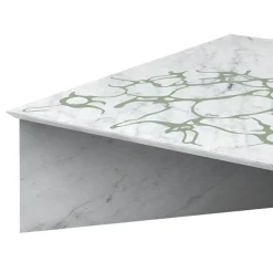 Tavolo da Caffè Quadrato MM Big in Marmo Bianco Carrara e Resina Cementizia Verde