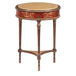 Tavolo d'appoggio francese in stile neoclassico in oro e rosso