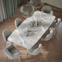 Tavolo da pranzo Arco Glossy Fior di Pesco Marmo e Noce Canaletto