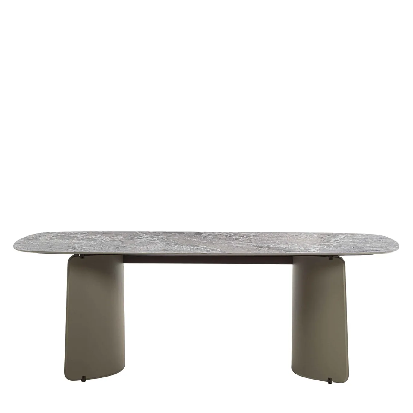 Tavolo da pranzo Butterfly con base in pelle e top in gres porcellanato