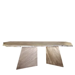 Tavolo da pranzo con base in bronzo Vermont e piano in marmo marrone