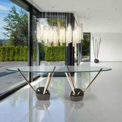 Tavolo da pranzo con piano in vetro Rays
