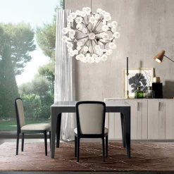 Tavolo da pranzo Domino quadrato grigio con piano in marmo di Carrara