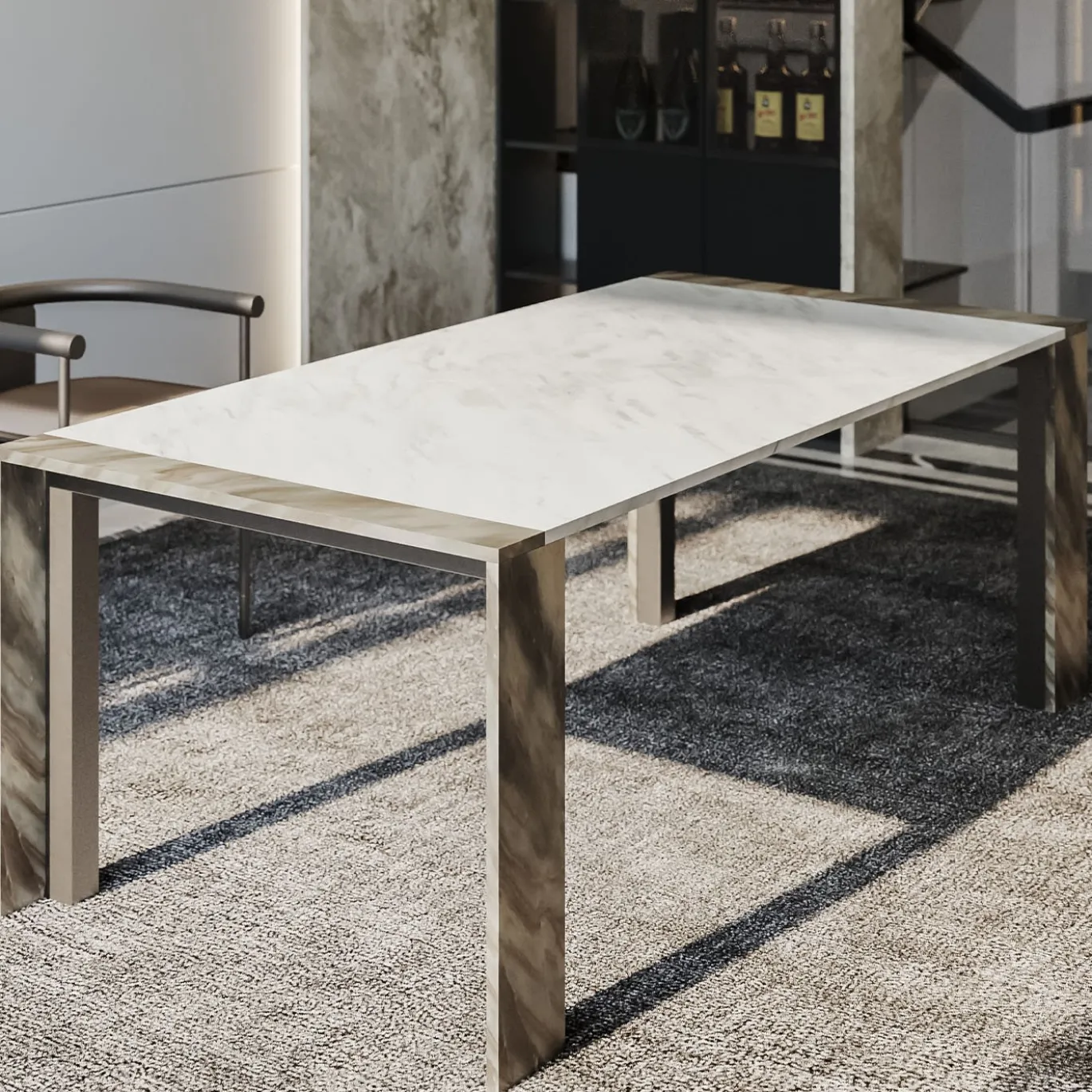 Tavolo da pranzo Ilan in marmo multicolore con struttura in metallo