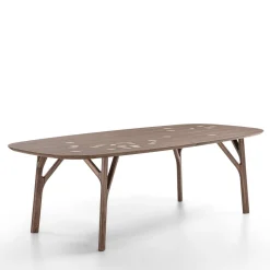 Tavolo da pranzo in legno di noce Arbor con foglie intarsiate