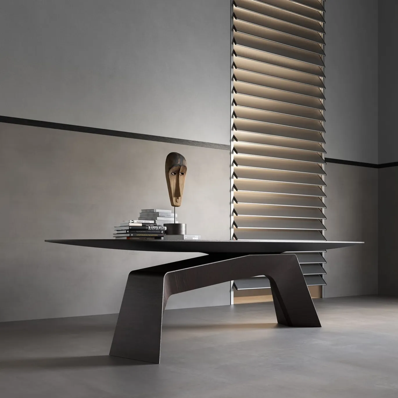 Tavolo da pranzo Kintai in legno impiallacciato marrone scuro