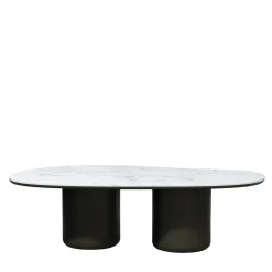 Tavolo da pranzo Laghi II in marmo di Carrara e legno lucido verde bottiglia di Artefatto Design Studio