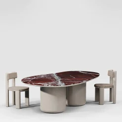 Tavolo da pranzo Laghi II in marmo Rosso levanto e legno tortora opaco di Artefatto Design Studio