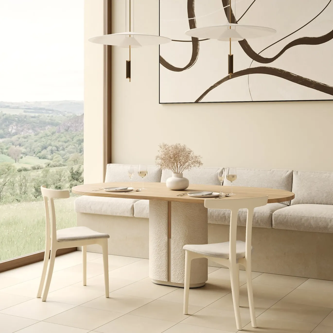 Tavolo da Pranzo Monolithus Pimar in Pietra Naturale Beige di Apospersano
