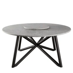 Tavolo da pranzo outdoor rotondo Hermu 150 in pietra peperino grigia e acciaio marrone