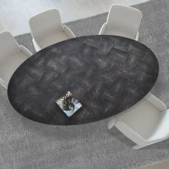 Tavolo da pranzo ovale Eos in pelle galuchat nera