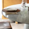 Tavolo da pranzo Petalo con base in tre tipi di marmo e piano in marmo di Carrara