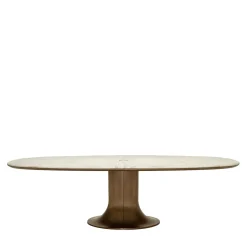 Tavolo da pranzo piccolo con base in bronzo fuso Mizar e piano in marmo Calacatta