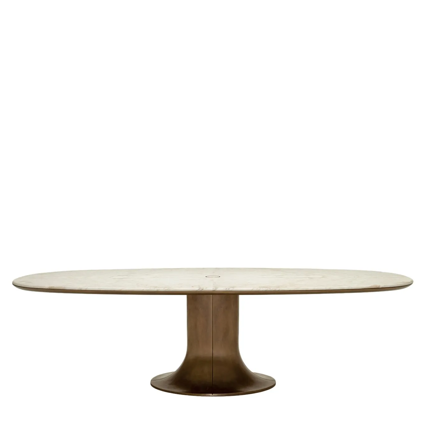 Tavolo da pranzo piccolo con base in bronzo fuso Mizar e piano in marmo Calacatta