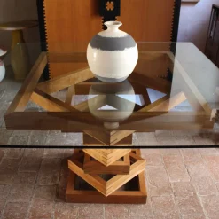 Tavolo da pranzo quadrato Corinto in vetro e legno di ciliegio