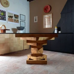 Tavolo da pranzo quadrato Corinto in vetro e legno di noce