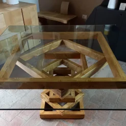 Tavolo da pranzo quadrato Corinto in vetro e legno di noce