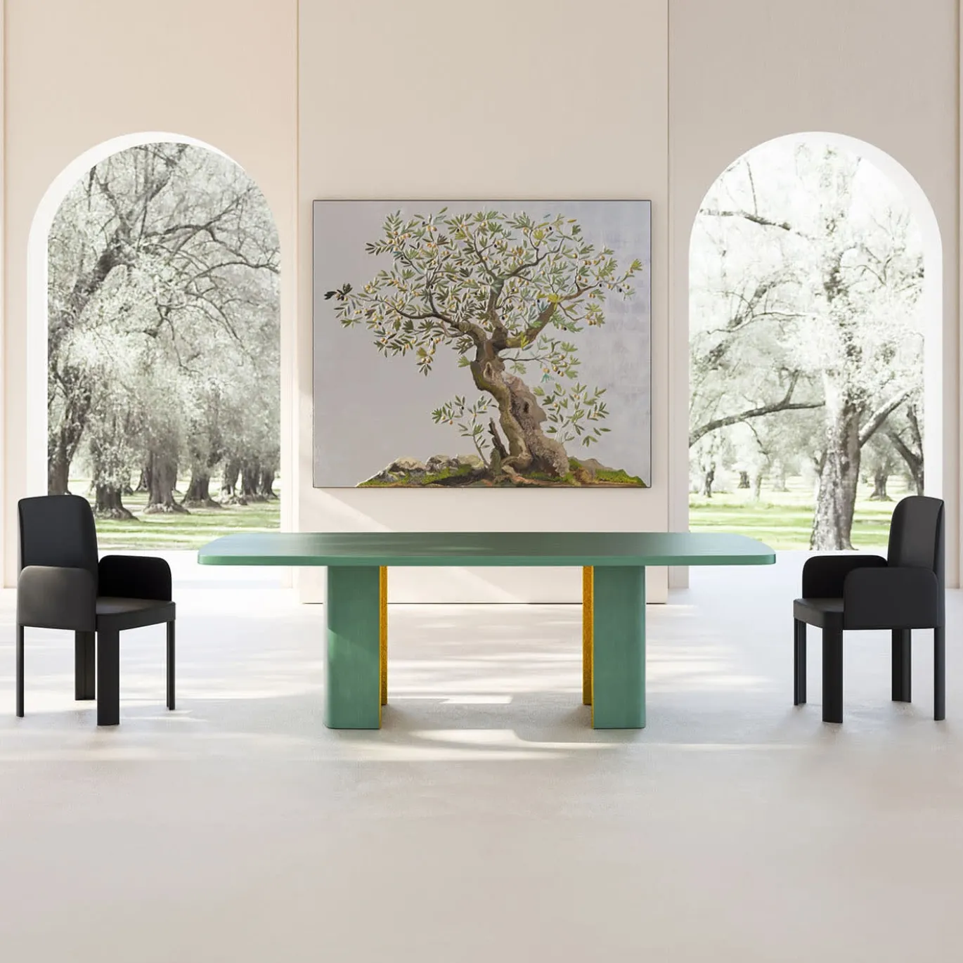 Tavolo da pranzo rettangolare Nature in legno verde e oro