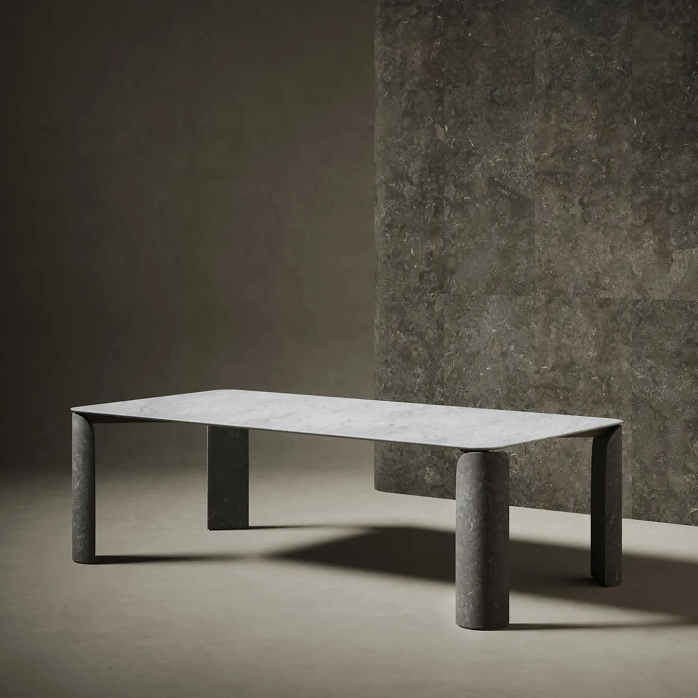 Tavolo da pranzo rettangolare Taula Bianco Carrara e Pietra d'Avola