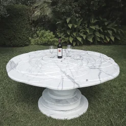 Tavolo da Pranzo Rotondo Aks in Marmo Statuario di Carrara