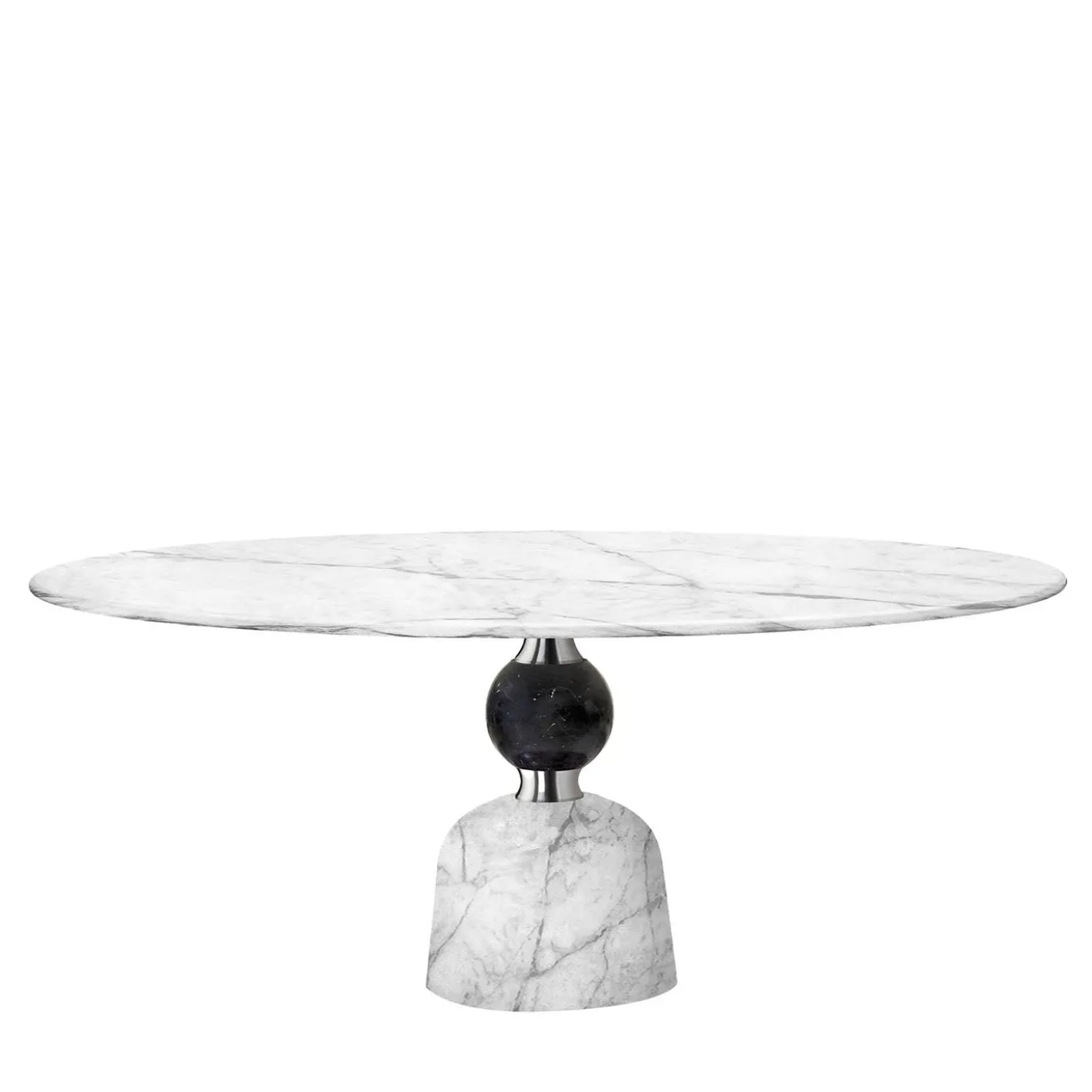 Tavolo da pranzo rotondo Artù in marmo di Carrara e Black Marquina di Paolo Rizzato