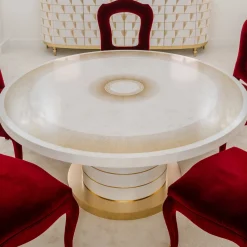 Tavolo da pranzo rotondo Aurum bianco con base dorata