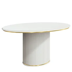Tavolo da Pranzo Rotondo Bianco con Accenti Dorati