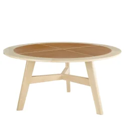 Tavolo da pranzo rotondo con piano in pelle di Michele Bonan