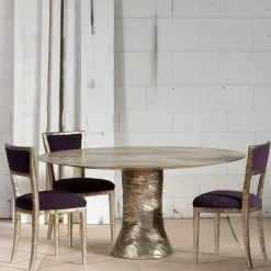 Tavolo da pranzo rotondo Flo in foglia d'oro