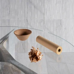 Tavolo da pranzo rotondo in marmo grigio e vetro Filo