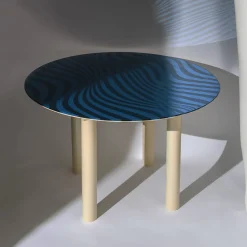 Tavolo da pranzo rotondo in vetro blu Stripes Optical