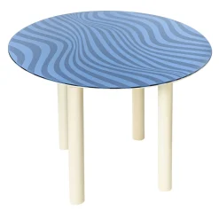 Tavolo da pranzo rotondo in vetro blu Stripes Optical