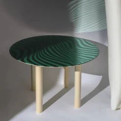 Tavolo da pranzo rotondo in vetro verde Stripes Optical