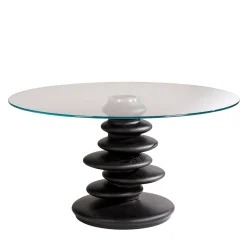Tavolo da Pranzo Rotondo Ometto ED/20 349 con Piano in Vetro