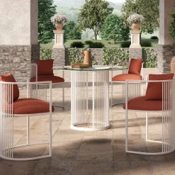Tavolo da pranzo rotondo per esterni White Aura con piano in vetro