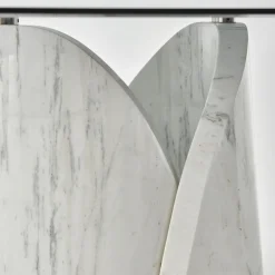 Tavolo da pranzo rotondo Petalo in marmo palissandro argento con piano in vetro fumé