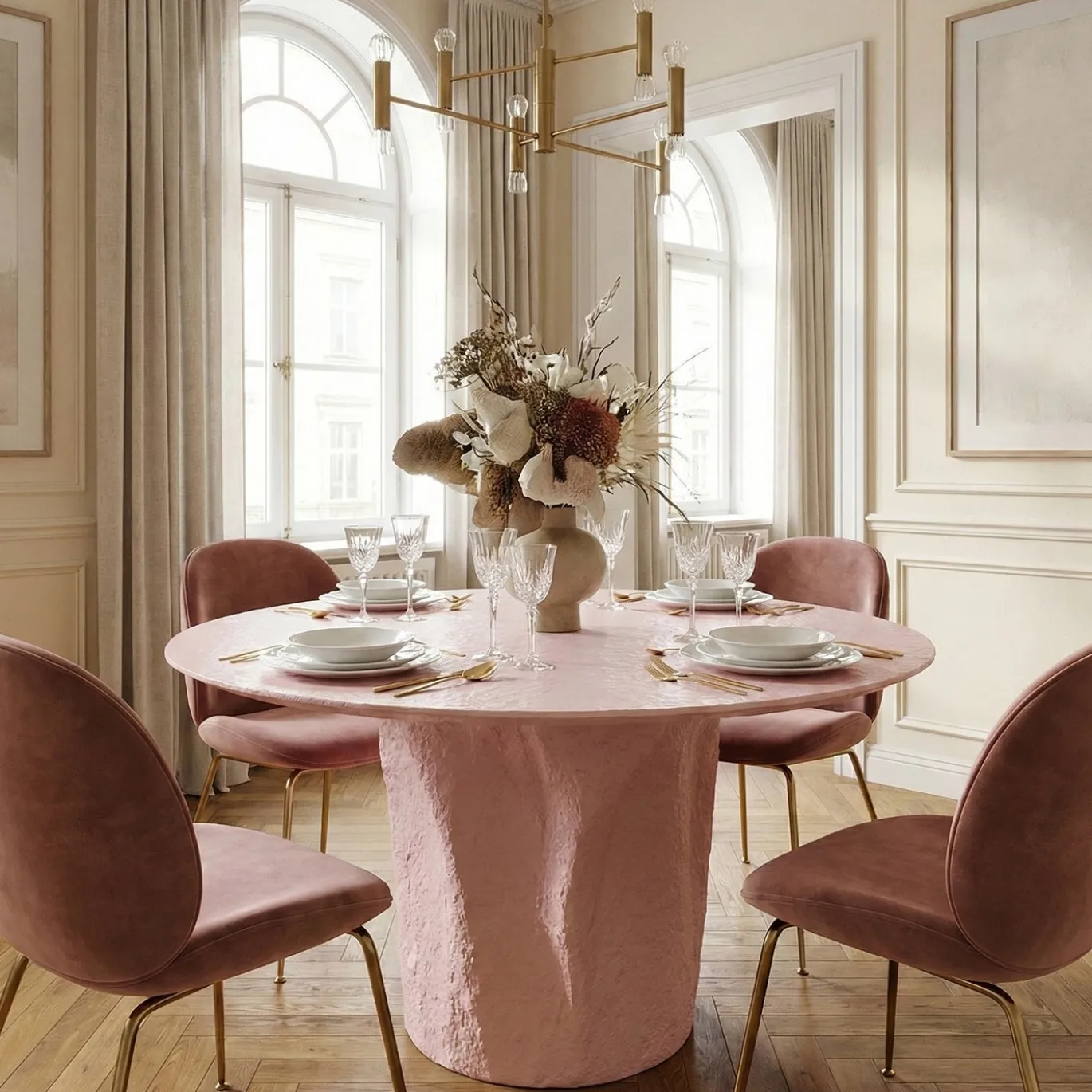 Tavolo da pranzo rotondo Rosa Di Zucchero in Glebanite Rosa
