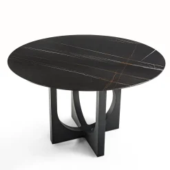Tavolo da pranzo rotondo Vuoto con base in legno nero e piano in marmo Sahara Noir