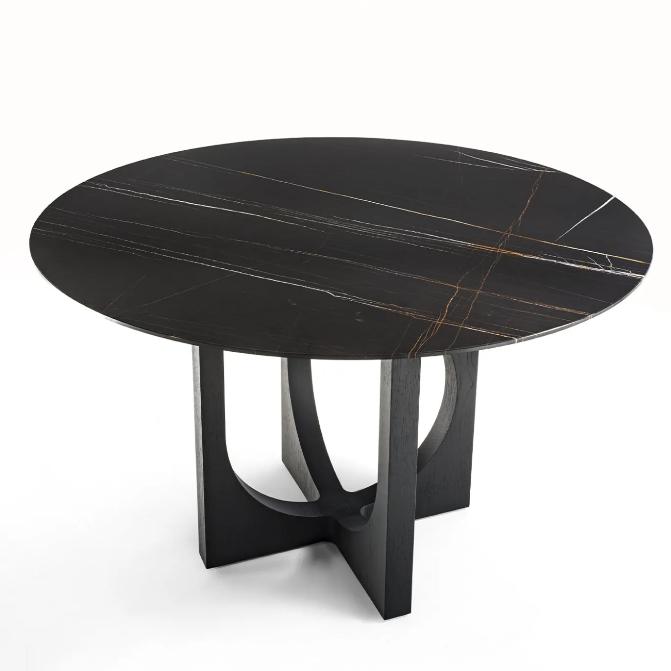 Tavolo da pranzo rotondo Vuoto con base in legno nero e piano in marmo Sahara Noir