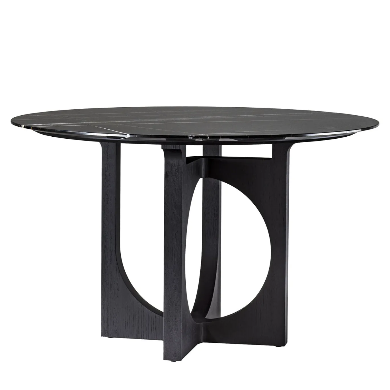 Tavolo da pranzo rotondo Vuoto con base in legno nero e piano in marmo Sahara Noir