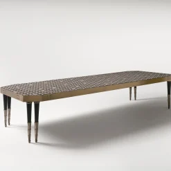 Tavolo da pranzo Tessella Dark in legno intarsiato geometrico